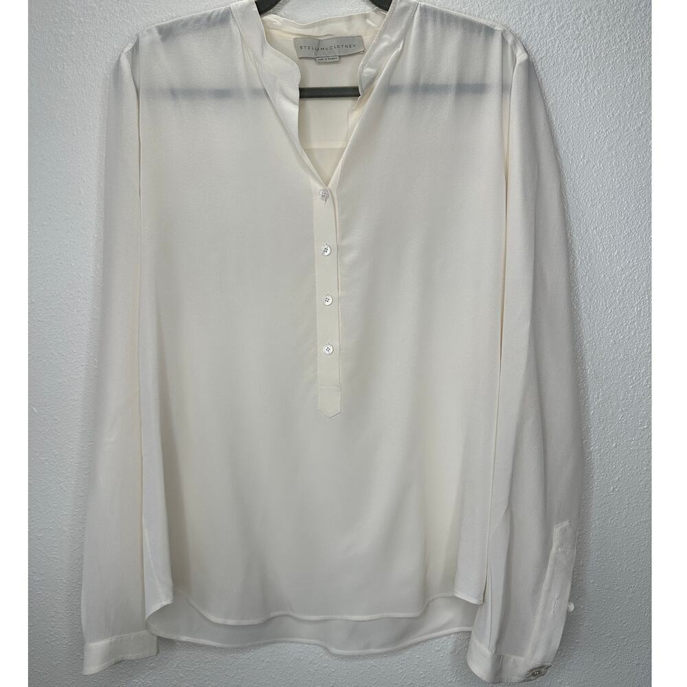 Stella McCartney Eva Cream Silk 3/4 Button Mandarin Collar Blouse 42 / M